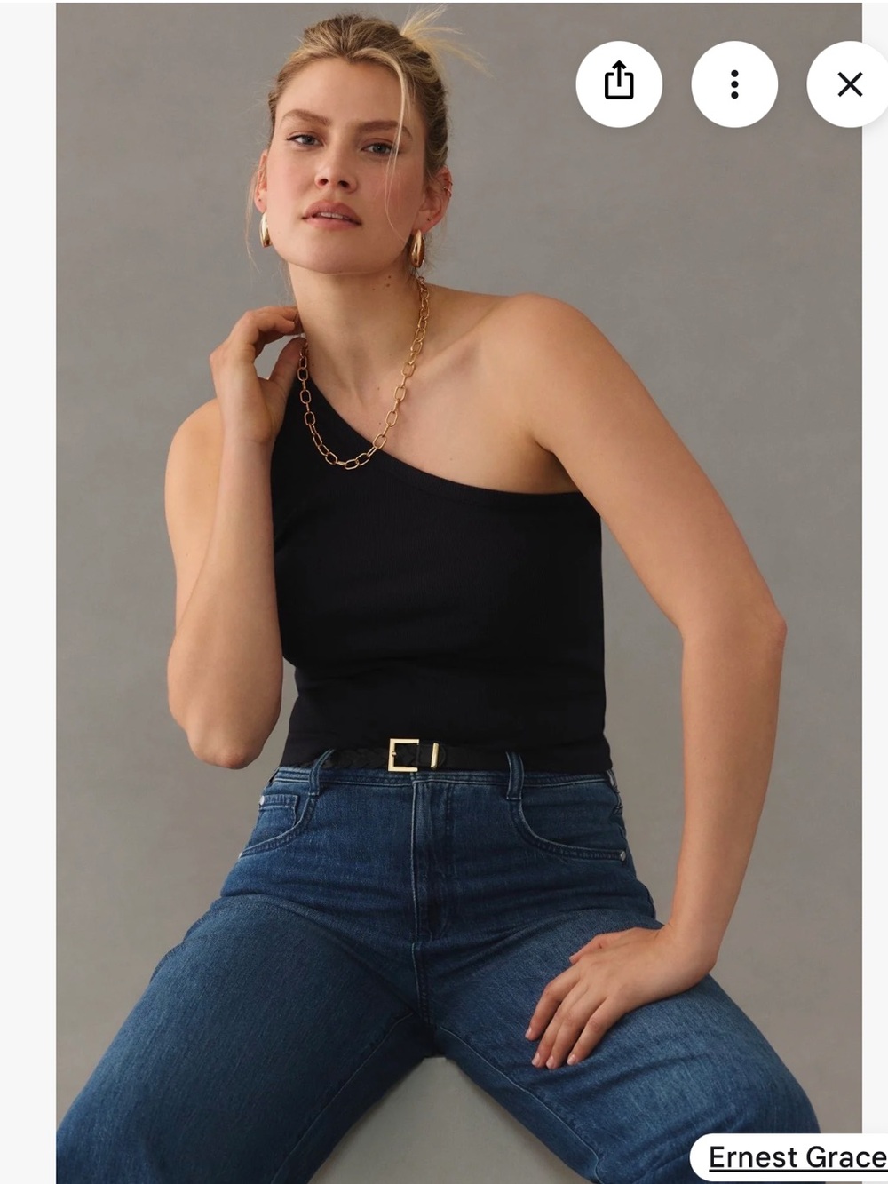 Anthropologie Zeda Ribbed One-Shoulder Top in Black Size S